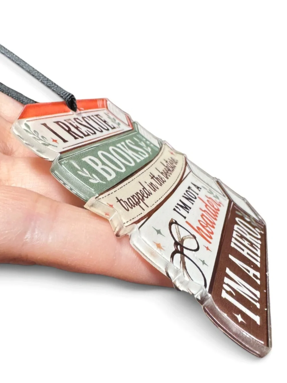 Book Lover Christmas Ornament Book Stack Bookish Reader Bibliophile Acrylic